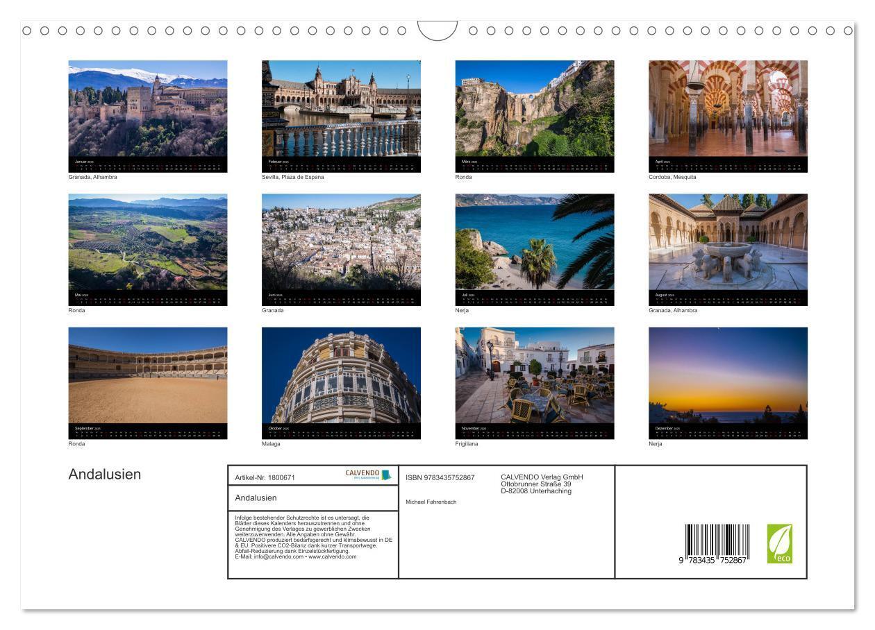 Bild: 9783435752867 | Andalusien (Wandkalender 2025 DIN A3 quer), CALVENDO Monatskalender