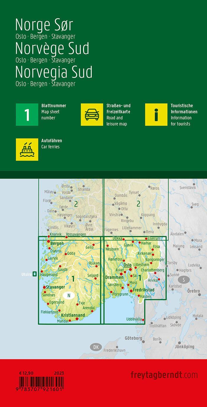 Rückseite: 9783707921601 | Norwegen Süd, Straßen- und Freizeitkarte 1:250.000, freytag &amp; berndt