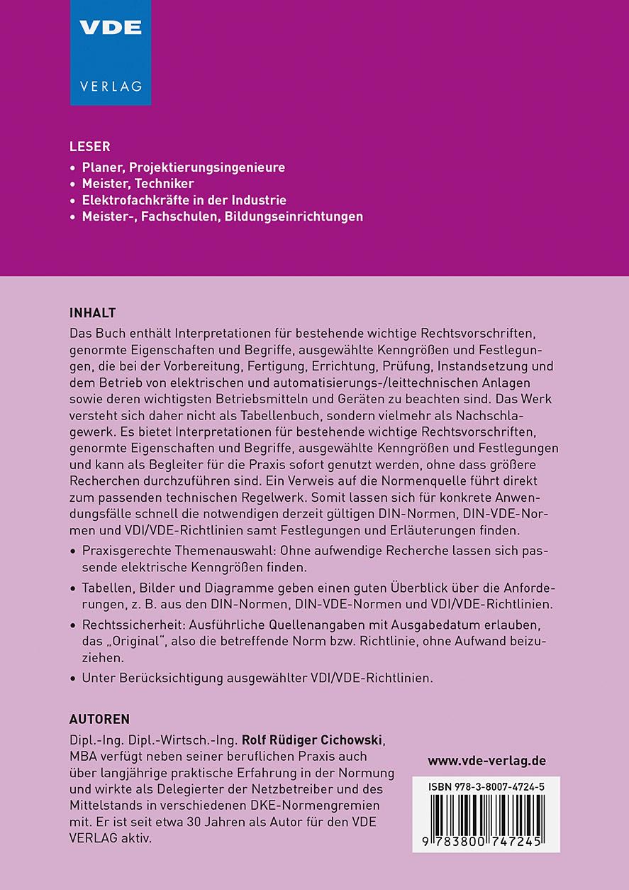 Rückseite: 9783800747245 | Kenngrößen für die Automatisierungstechnik | Rolf Rüdiger Cichowski