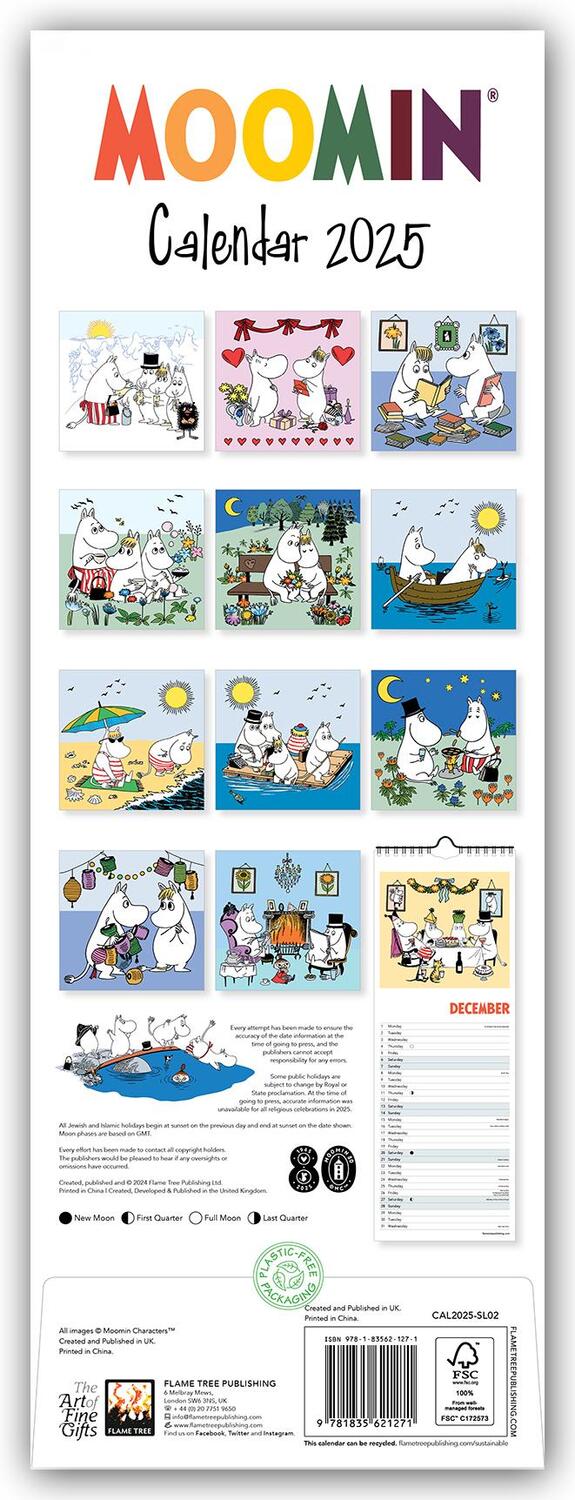 Rückseite: 9781835621271 | Moomin - Mumin Kalender - Slimline-Kalender 2025 | Tree Flame | 14 S.