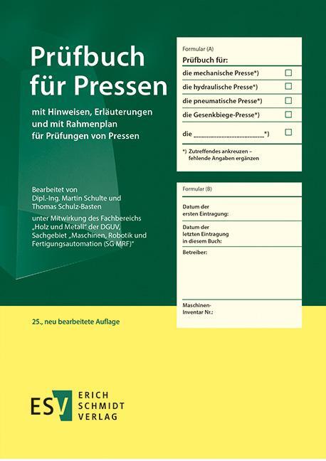 Cover: 9783503212095 | Prüfbuch für Pressen | Martin Schulte | Taschenbuch | 32 S. | Deutsch