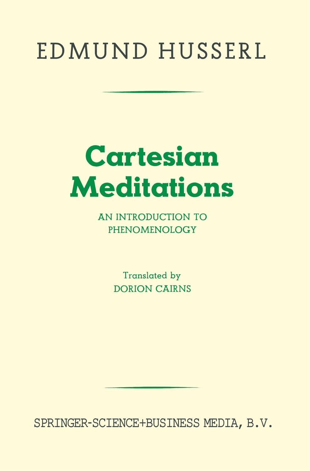 Cover: 9789401746625 | Cartesian Meditations | An Introduction to Phenomenology | Husserl