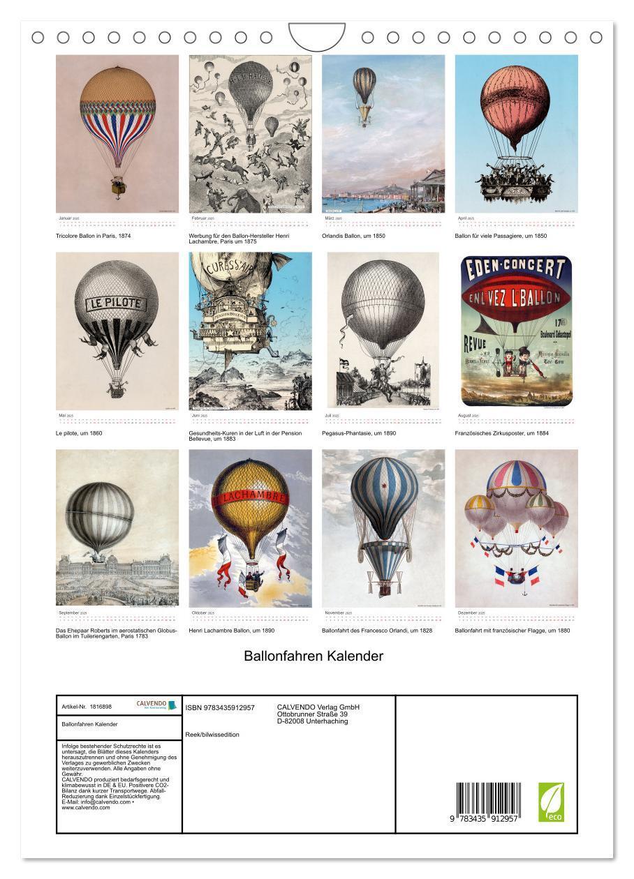 Bild: 9783435912957 | Ballonfahren Kalender (Wandkalender 2025 DIN A4 hoch), CALVENDO...