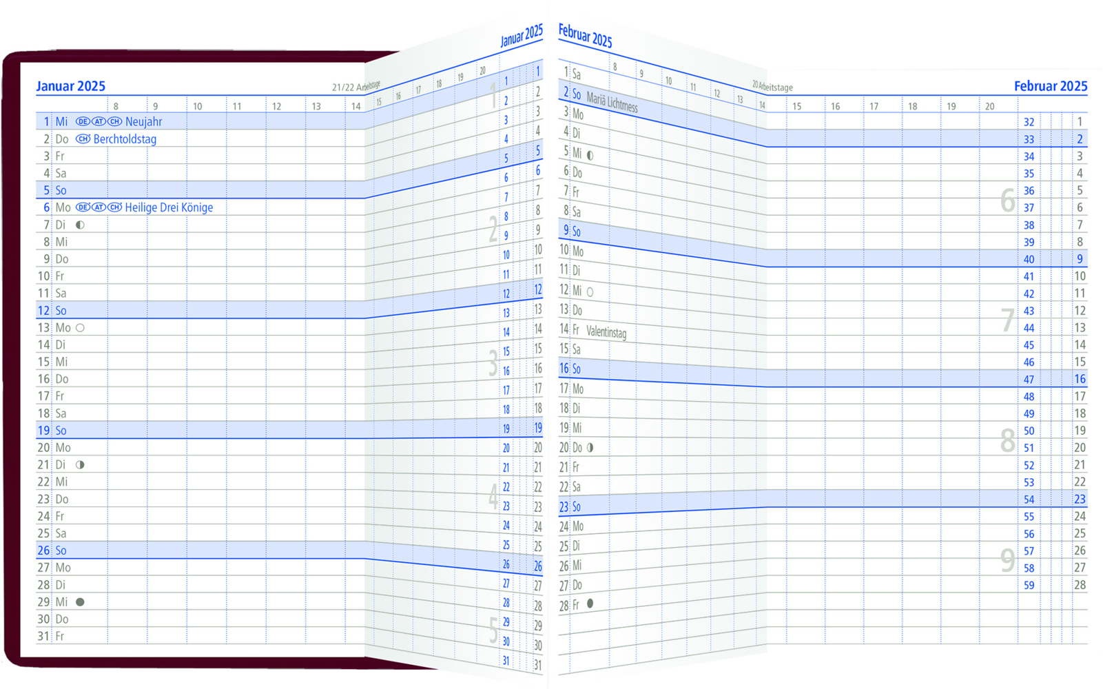 Bild: 4006928026883 | Zettler - Taschenplaner 2025 bordeaux, 9,5x16cm, Taschenkalender...