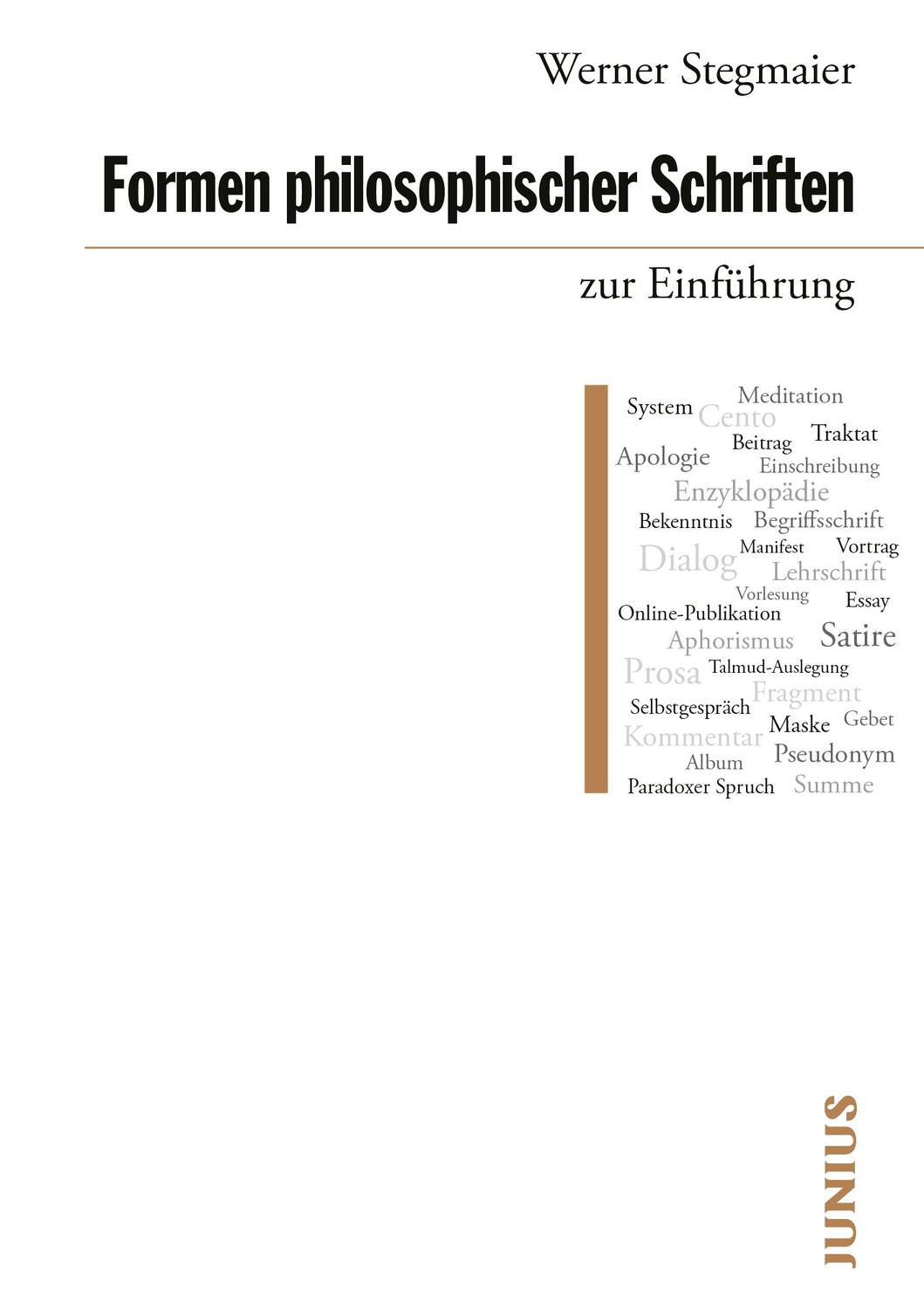 Cover: 9783960603207 | Formen philosophischer Schriften zur Einführung | Werner Stegmaier