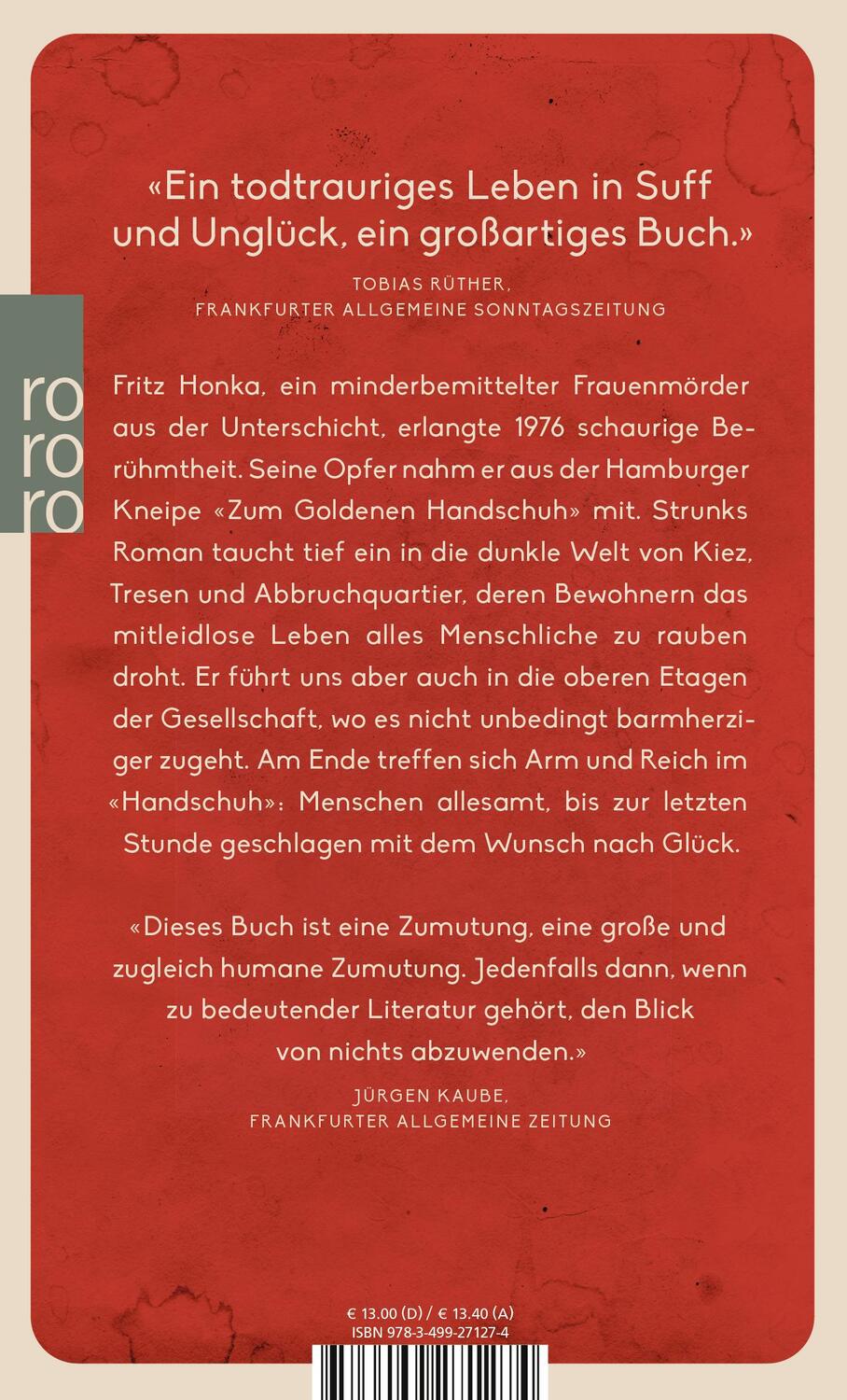 Rückseite: 9783499271274 | Der goldene Handschuh | Heinz Strunk | Taschenbuch | 256 S. | Deutsch