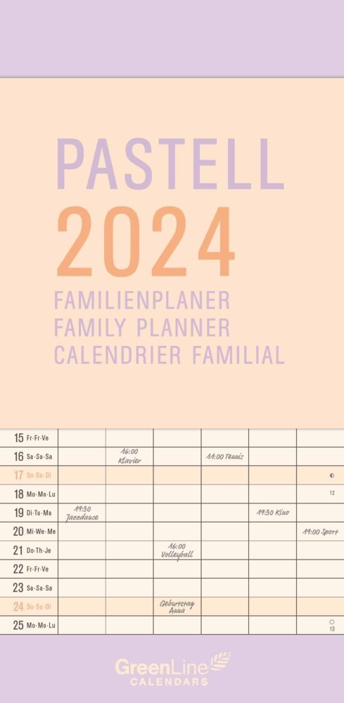 Cover: 4002725981462 | GreenLine Pastell 2024 - Wandkalender - Familien-Kalender -...