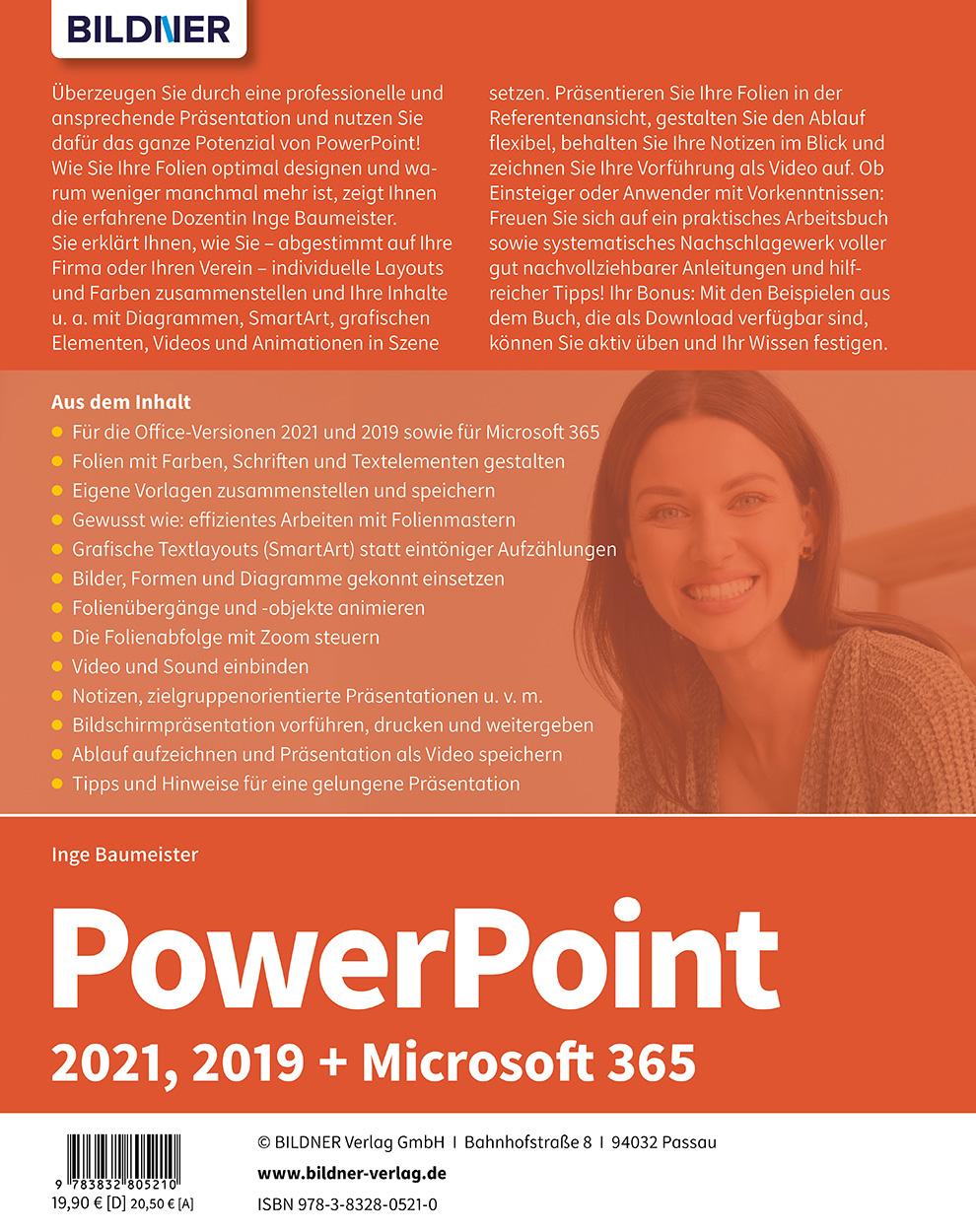 Rückseite: 9783832805210 | PowerPoint 2021, 2019 + Microsoft 365 | Inge Baumeister | Taschenbuch