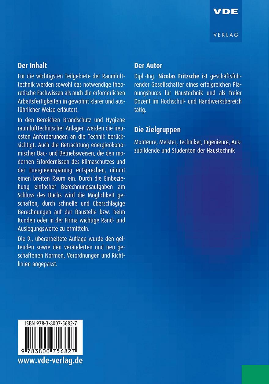 Rückseite: 9783800756827 | Taschenbuch für Lüftungsmonteure und -meister | Nicolas Fritzsche