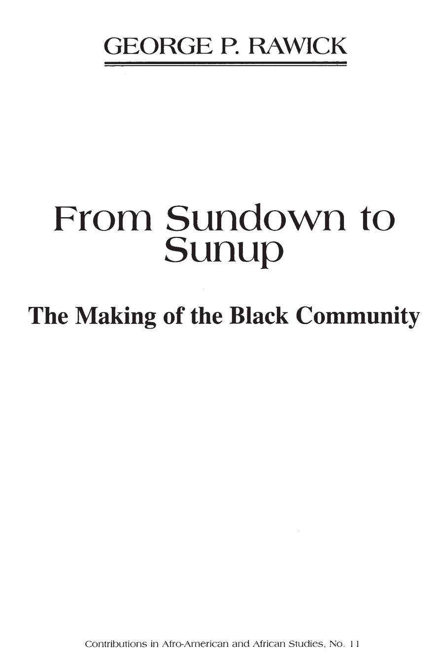 Cover: 9780837167473 | From Sundown to Sunup | The Making of the Black Community | John Gates