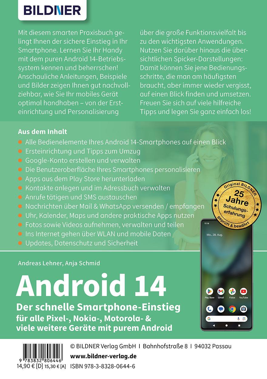 Rückseite: 9783832806446 | Android 14 - Der schnelle Smartphone-Einstieg - Für Einsteiger ohne...