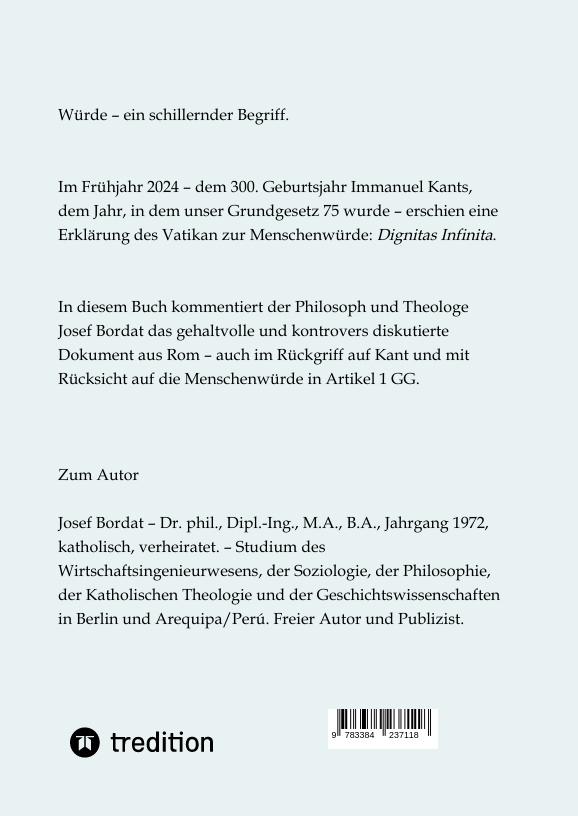 Rückseite: 9783384237118 | Unendliche Würde | Josef Bordat | Buch | HC gerader Rücken kaschiert