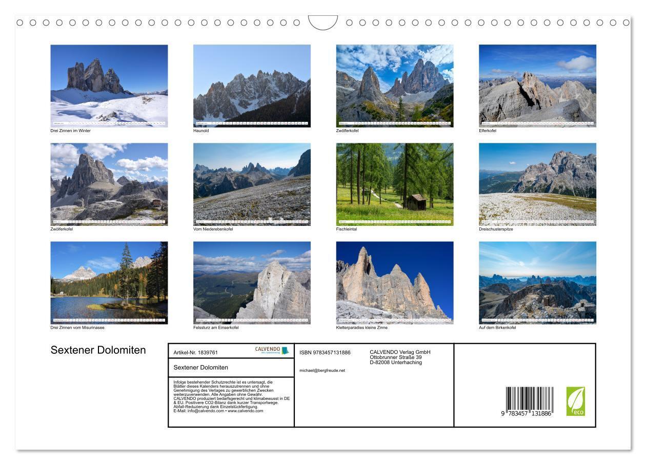 Bild: 9783457131886 | Sextener Dolomiten (Wandkalender 2025 DIN A3 quer), CALVENDO...