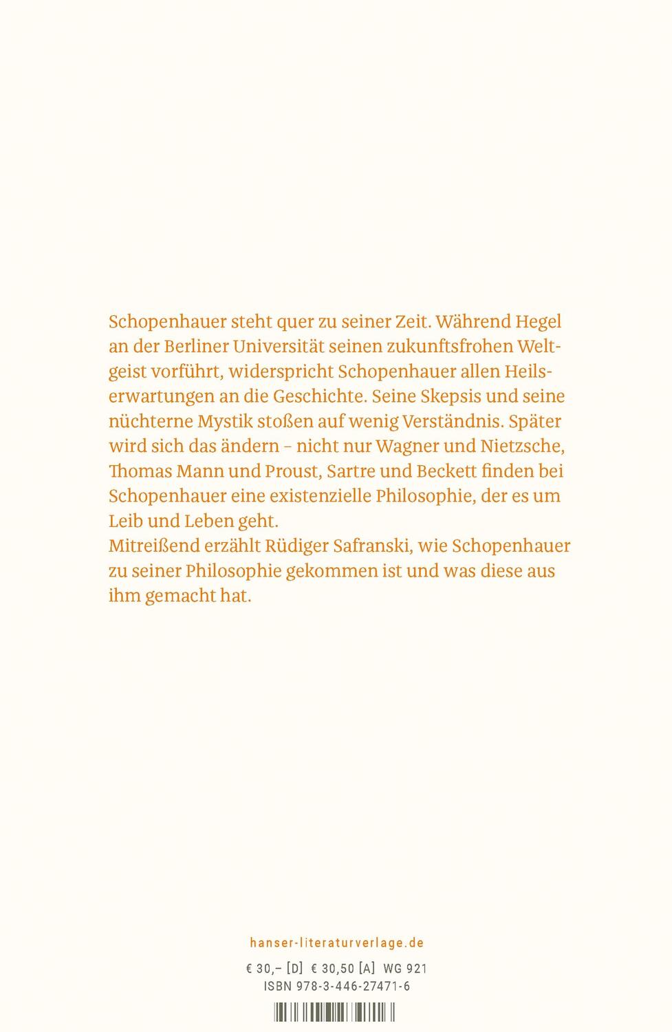 Bild: 9783446274716 | Schopenhauer und Die wilden Jahre der Philosophie | Rüdiger Safranski