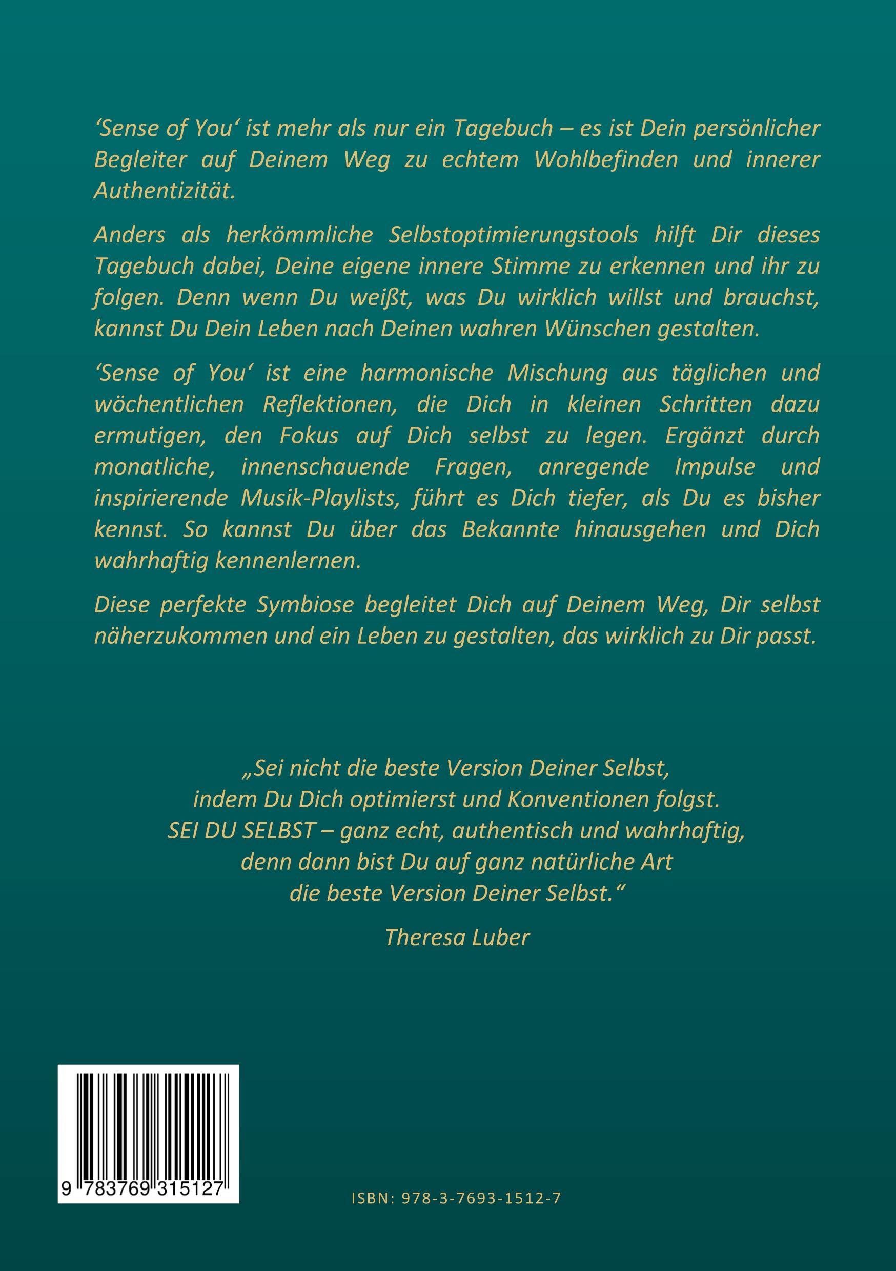 Rückseite: 9783769315127 | Sense of You - Du, wahrhaftig! | Theresa Luber | Buch | 266 S. | 2024