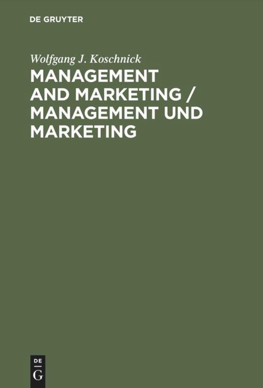 Cover: 9783110151978 | Management and Marketing / Management und Marketing | Koschnick | Buch