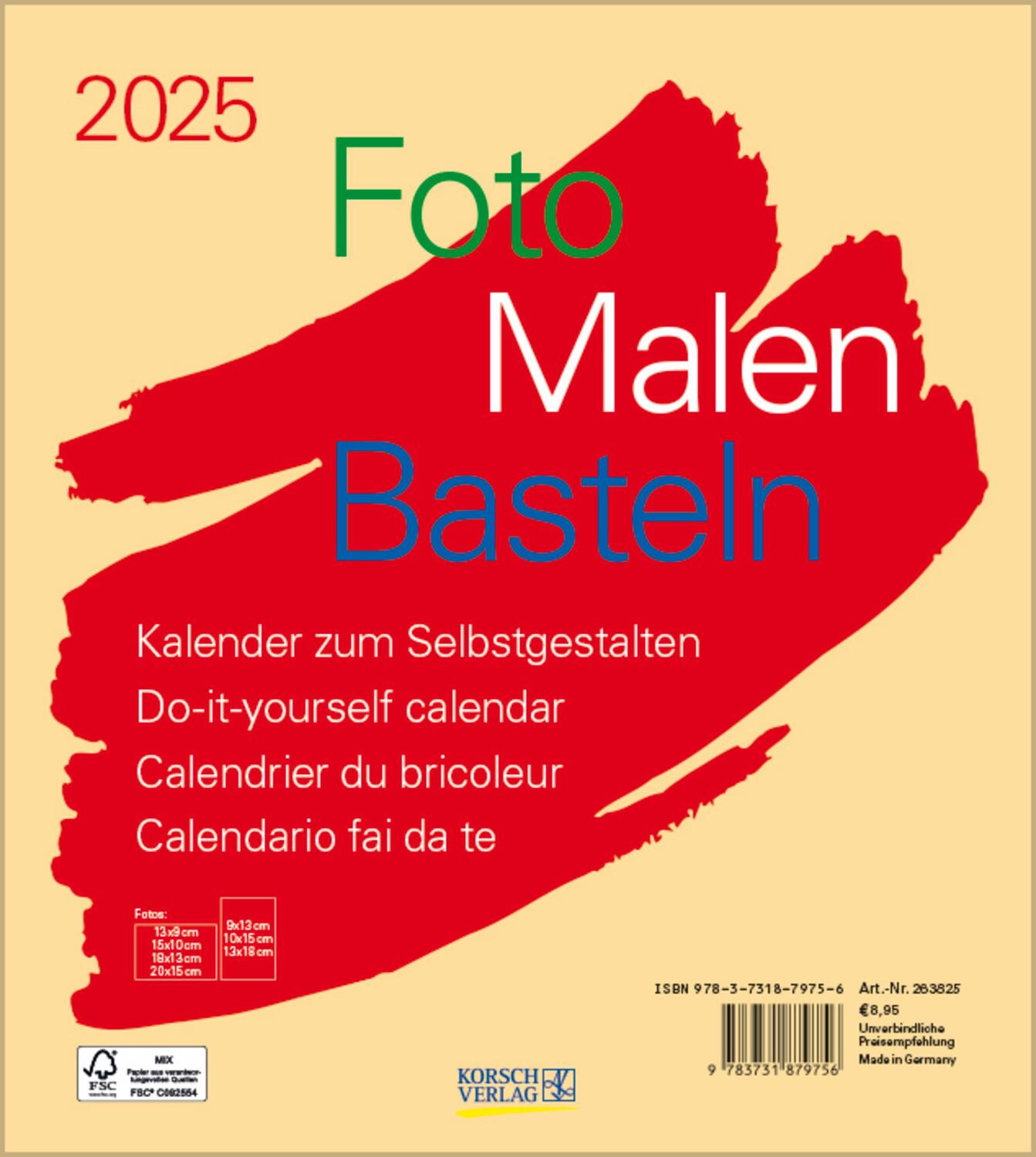 Cover: 9783731879756 | Foto-Malen-Basteln Bastelkalender beige 2025 | Verlag Korsch | 14 S.