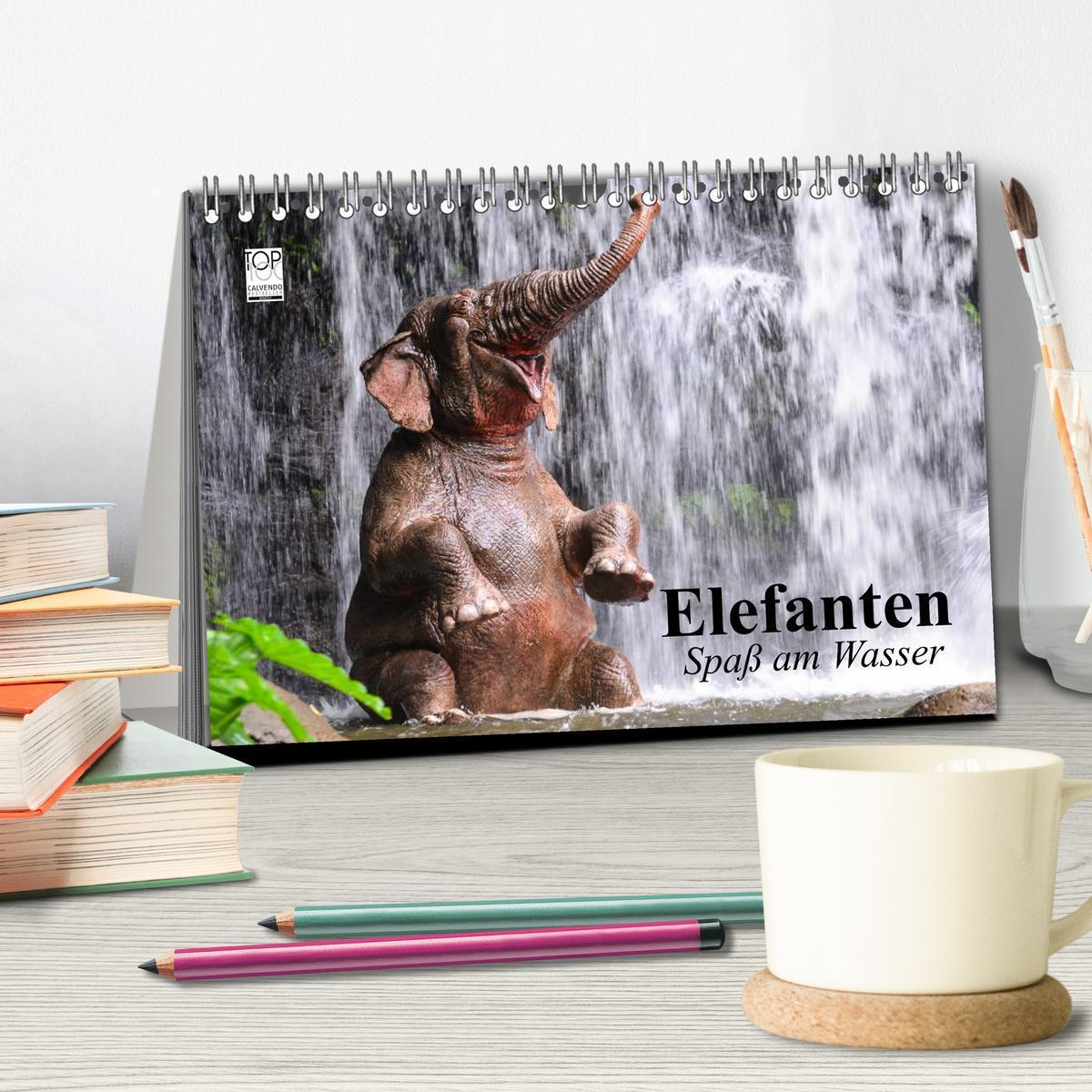 Bild: 9783435549115 | Elefanten. Spaß am Wasser (Tischkalender 2025 DIN A5 quer),...