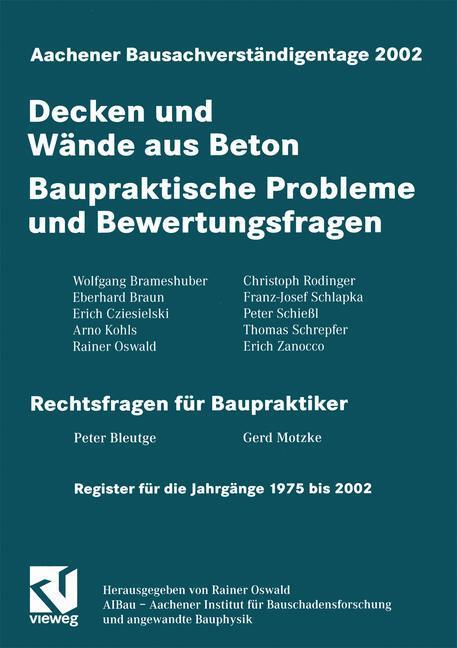 Cover: 9783528017477 | Aachener Bausachverständigentage 2002 | Rainer Oswald | Taschenbuch
