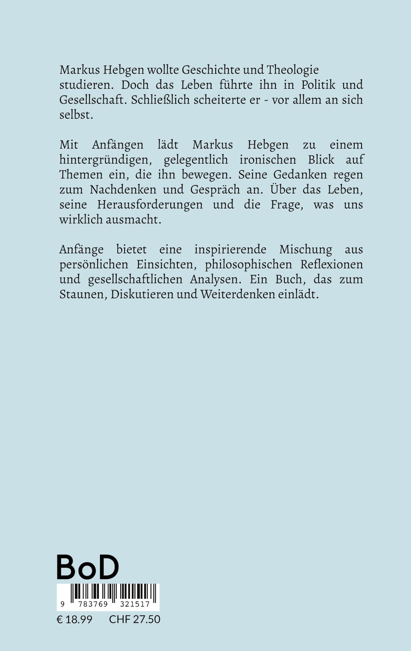 Rückseite: 9783769321517 | Anfänge | Philosophische Impulse und Inspiration für den Alltag | Buch