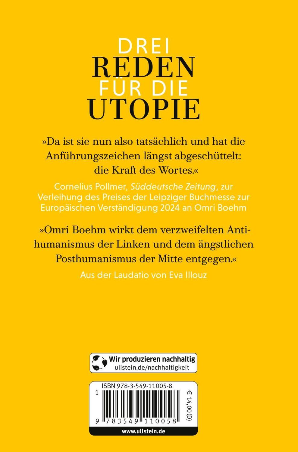 Rückseite: 9783549110058 | Die Realität der Ideale | Drei Reden für die Utopie | Boehm (u. a.)