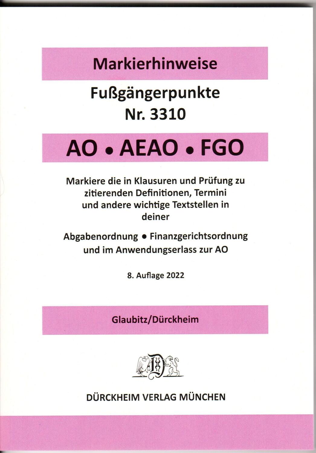 Cover: 9783864533310 | ABGABENORDNUNG &amp; FGO Dürckheim-Markierhinweise/Fußgängerpunkte für...