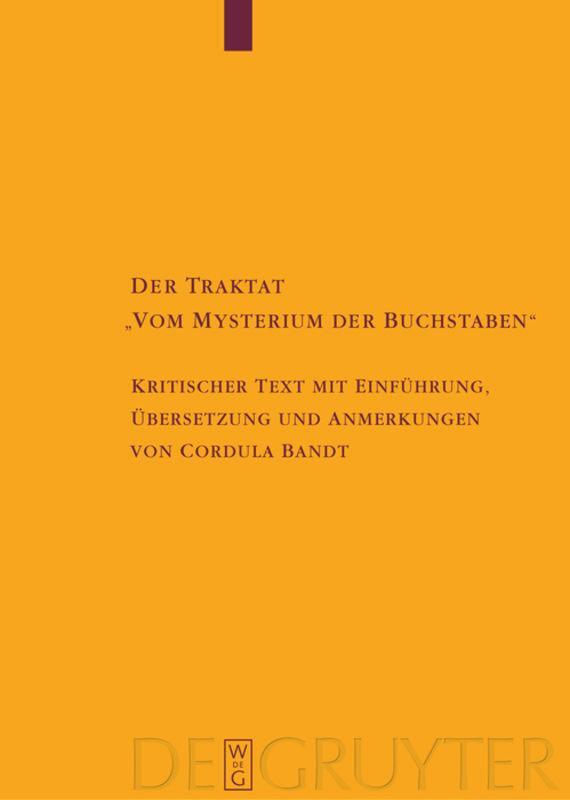 Cover: 9783110196061 | Der Traktat "Vom Mysterium der Buchstaben" | Cordula Bandt | Buch