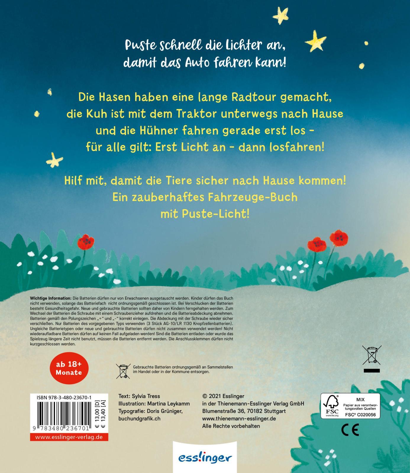 Rückseite: 9783480236701 | Mein Puste-Licht-Buch: Licht an - losgefahren! | Sylvia Tress | Buch