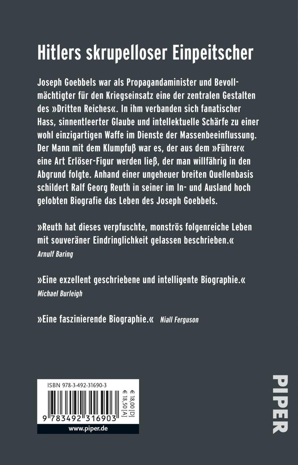 Rückseite: 9783492316903 | Goebbels | Eine Biographie | Ralf Georg Reuth | Taschenbuch | Deutsch