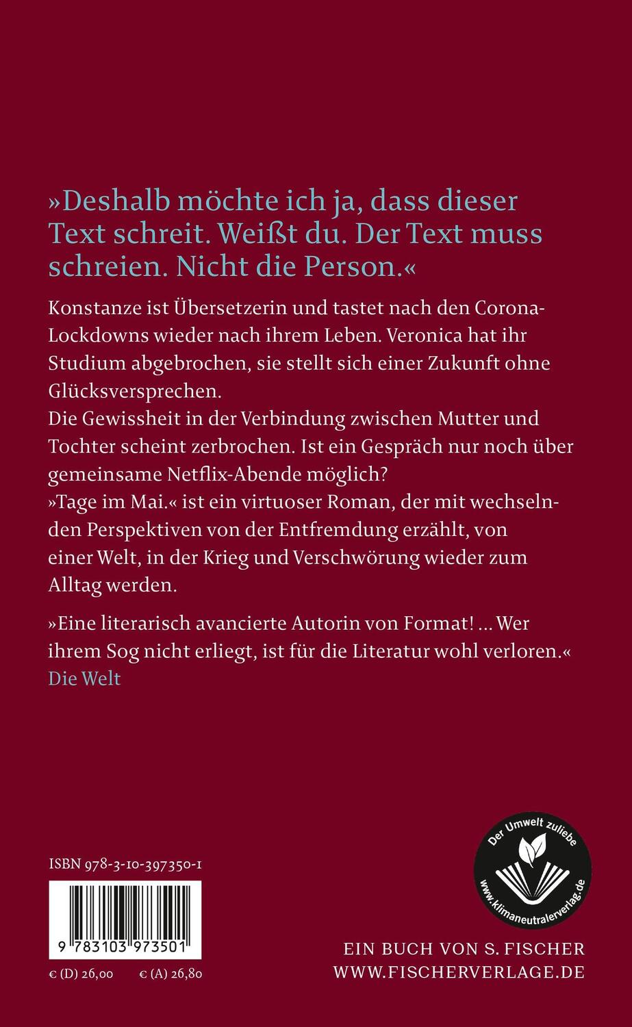 Rückseite: 9783103973501 | Tage im Mai. | Roman dialogué. | Marlene Streeruwitz | Buch | 381 S.