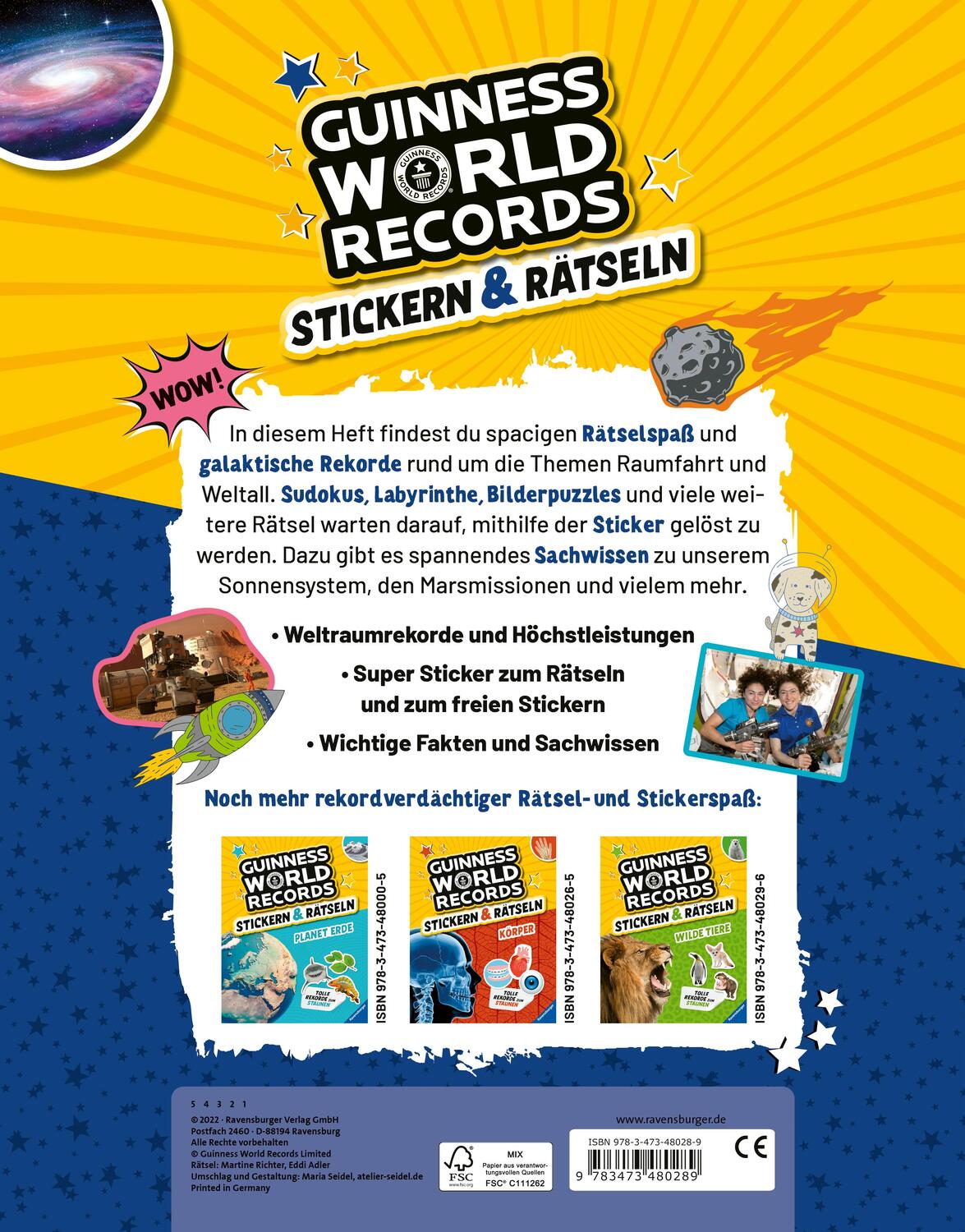 Rückseite: 9783473480289 | Guinness World Records Stickern und Rätseln: Weltall | Taschenbuch