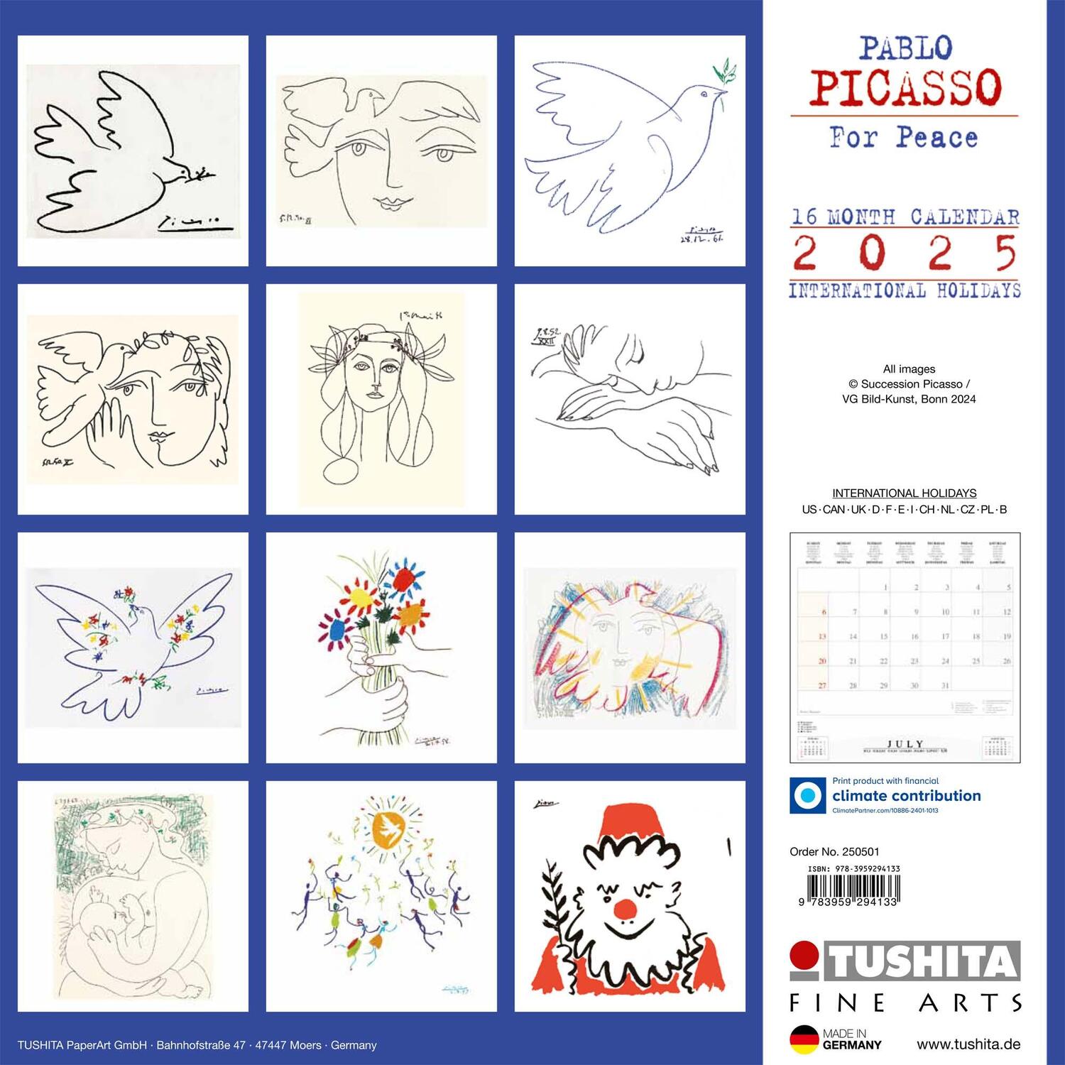 Rückseite: 9783959294133 | Pablo Picasso - For Peace 2025 | Kalender 2025 | Kalender | 28 S.