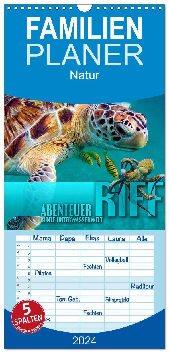 Cover: 9783675490086 | Familienplaner 2024 - Abenteuer Riff - bunte Unterwasserwelt mit 5...