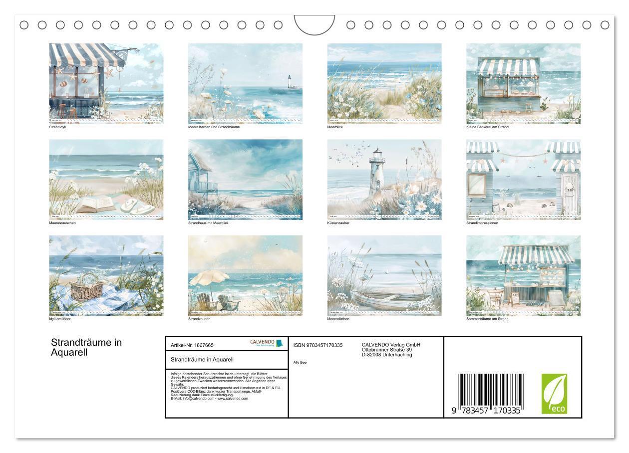 Bild: 9783457170335 | Strandträume in Aquarell (Wandkalender 2025 DIN A4 quer), CALVENDO...