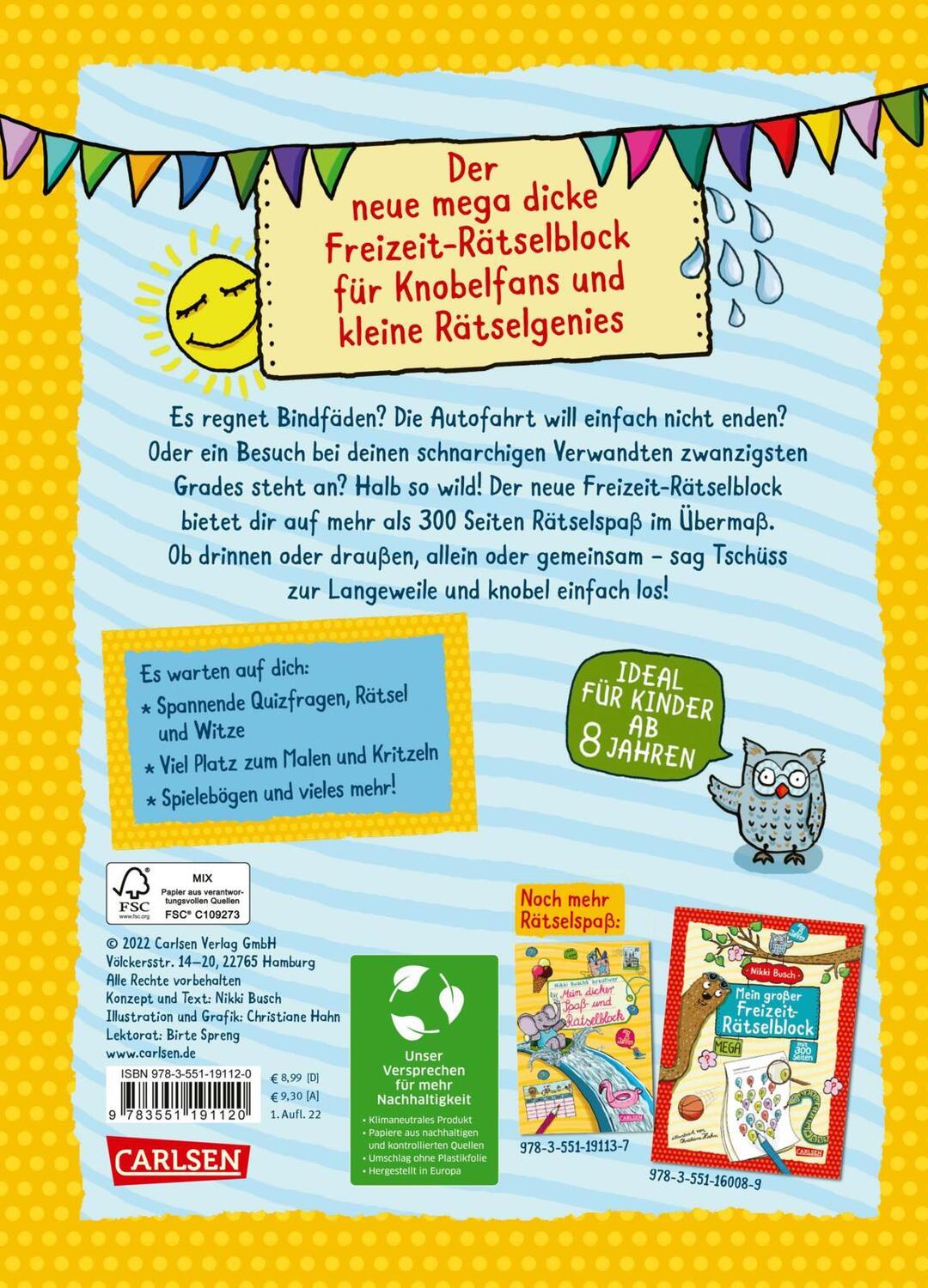 Rückseite: 9783551191120 | Mein MEGA Freizeit-Rätselblock | Nikki Busch | Taschenbuch | 304 S.