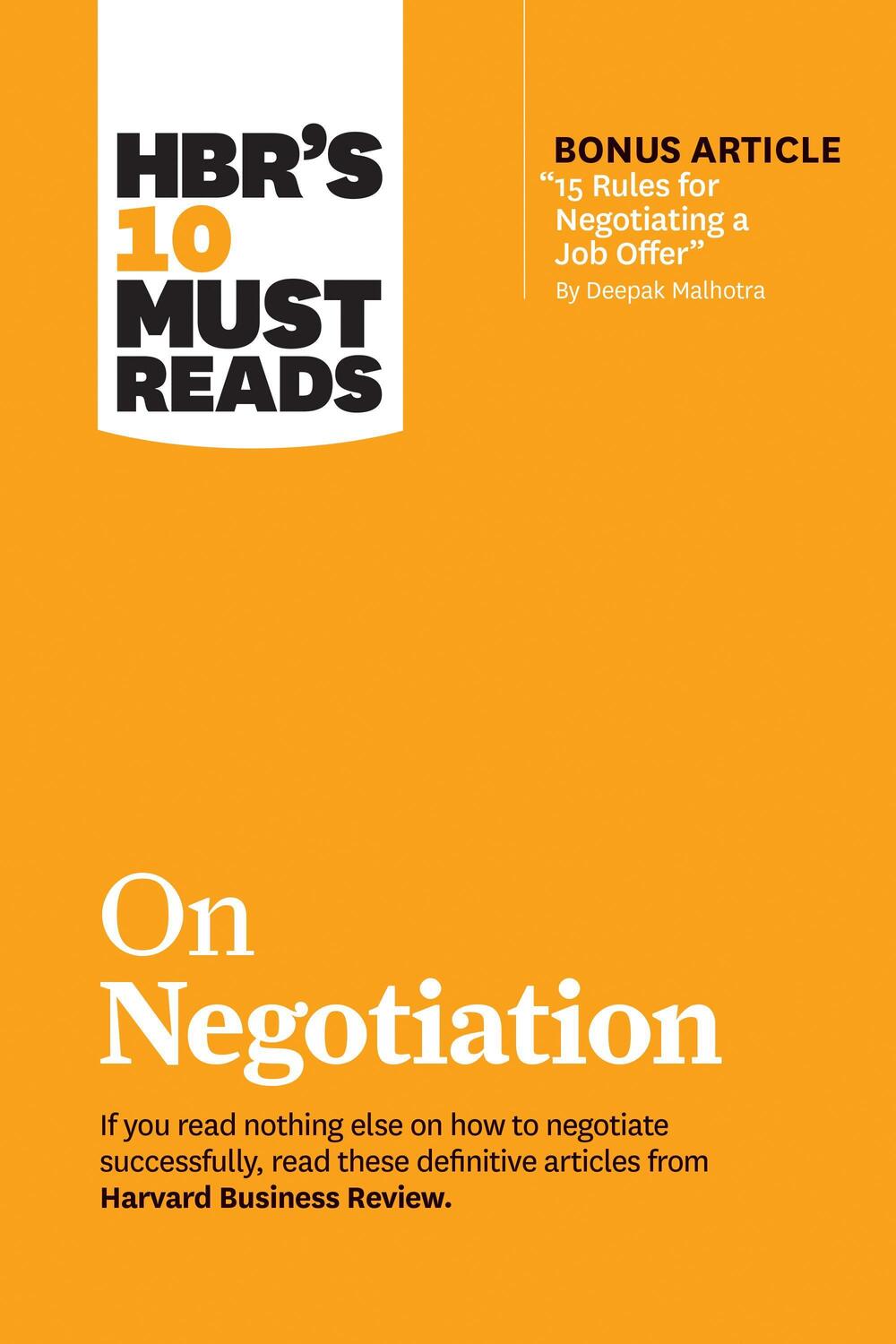 Cover: 9781633697751 | Hbr's 10 Must Reads on Negotiation (with Bonus Article 15 Rules for...