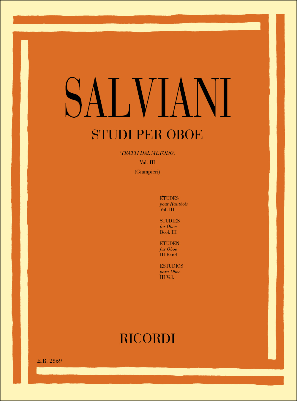 Cover: 9790041823690 | Studi Per Oboe (Tratti Dal Metodo) Vol. III | Volume III | C. Salviani