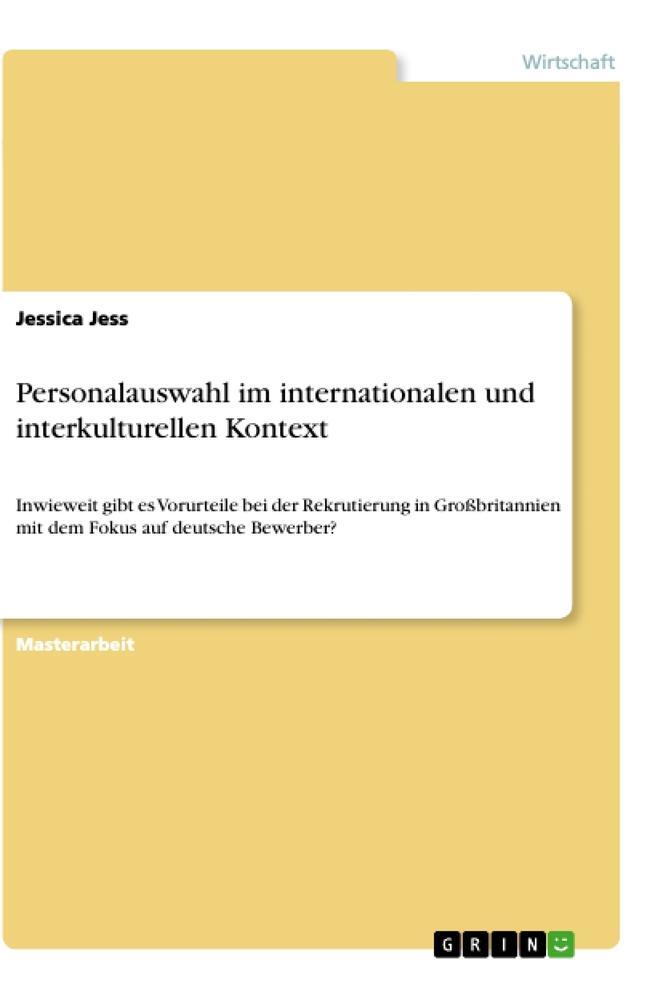 Cover: 9783346075321 | Personalauswahl im internationalen und interkulturellen Kontext | Jess