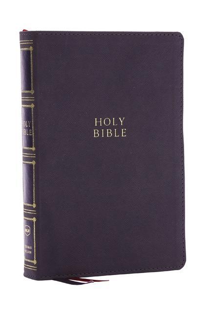 Cover: 9781400333066 | NKJV, Compact Center-Column Reference Bible, Gray Leathersoft, Red...