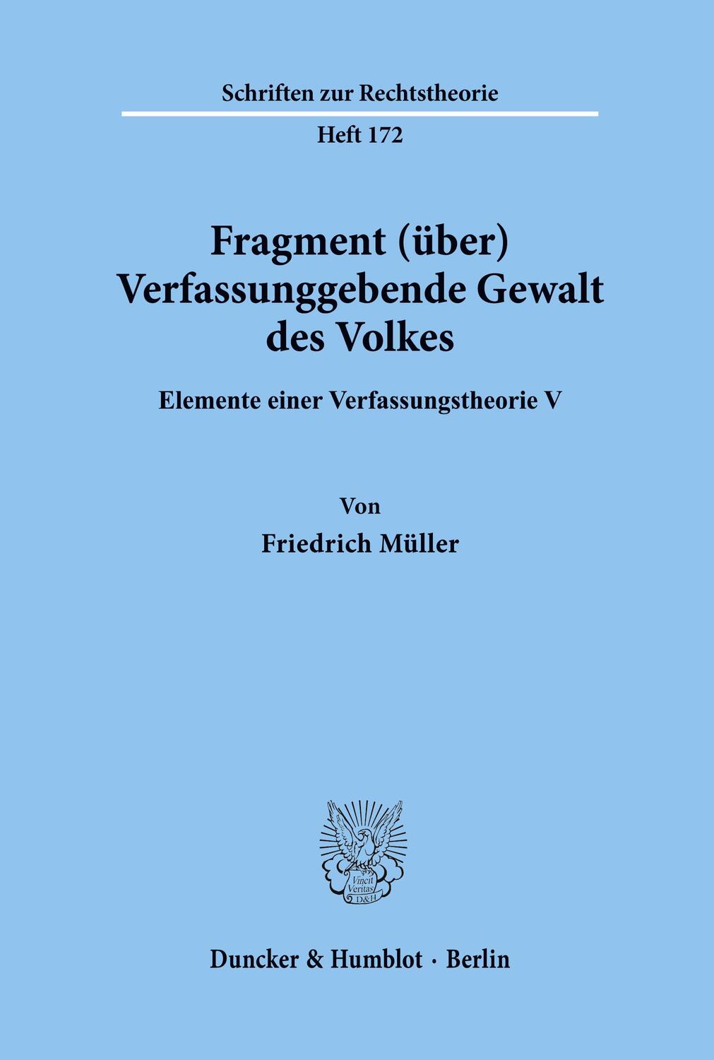 Cover: 9783428081868 | Fragment (über) Verfassunggebende Gewalt des Volkes. | Müller | Buch