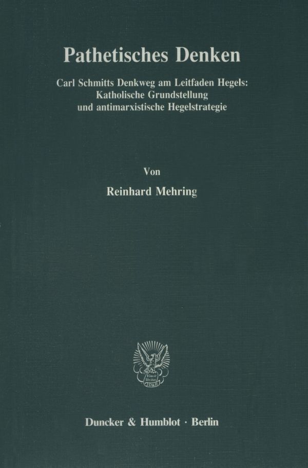 Cover: 9783428067312 | Pathetisches Denken. | Reinhard Mehring | Taschenbuch | 250 S. | 1989