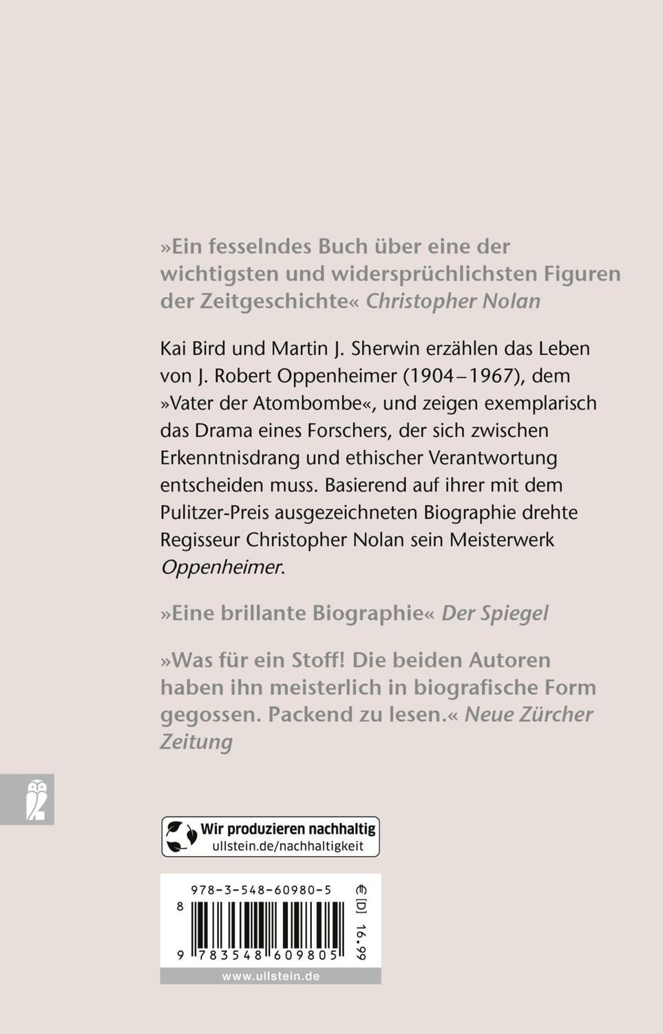 Rückseite: 9783548609805 | J. Robert Oppenheimer | Die Biographie | Kai Bird (u. a.) | Buch