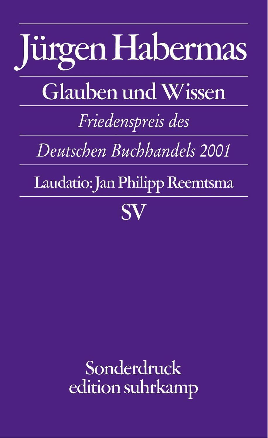 Cover: 9783518066515 | Glaube und Wissen | Jürgen Habermas | Buch | edition suhrkamp | 2001