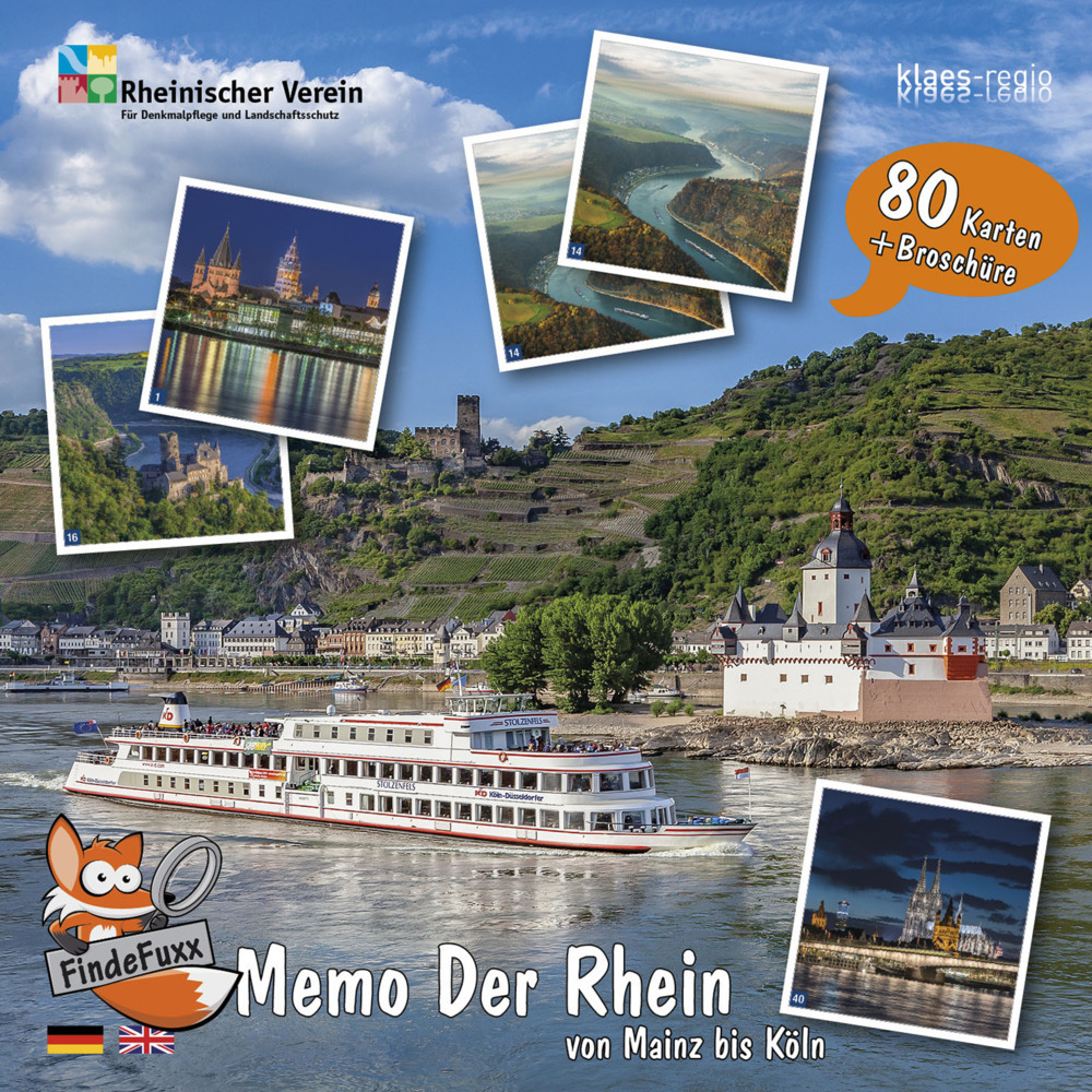 Cover: 4260620442475 | FindeFuxx Memo Der Rhein, m. 1 Buch | 80 Spielkarten (40 Bildpaare)