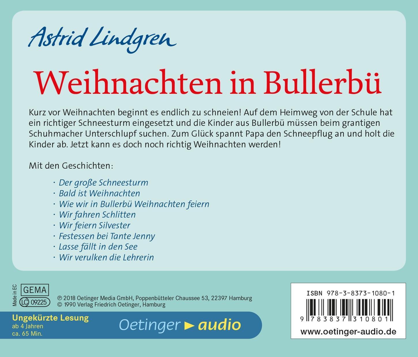 Rückseite: 9783837310801 | Weihnachten in Bullerbü | Astrid Lindgren | Audio-CD | Oetinger Audio