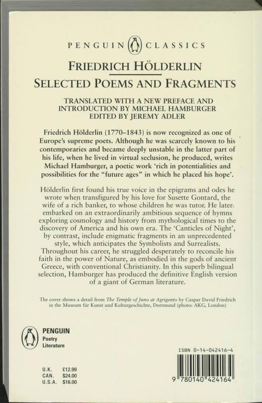 Rückseite: 9780140424164 | Selected Poems and Fragments | Friedrich Hoelderlin | Taschenbuch