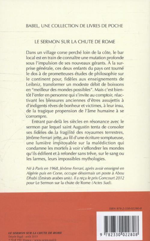 Rückseite: 9782330022808 | Le sermon sur la chûte de Rome | Jérôme Ferrari | Taschenbuch | 2013