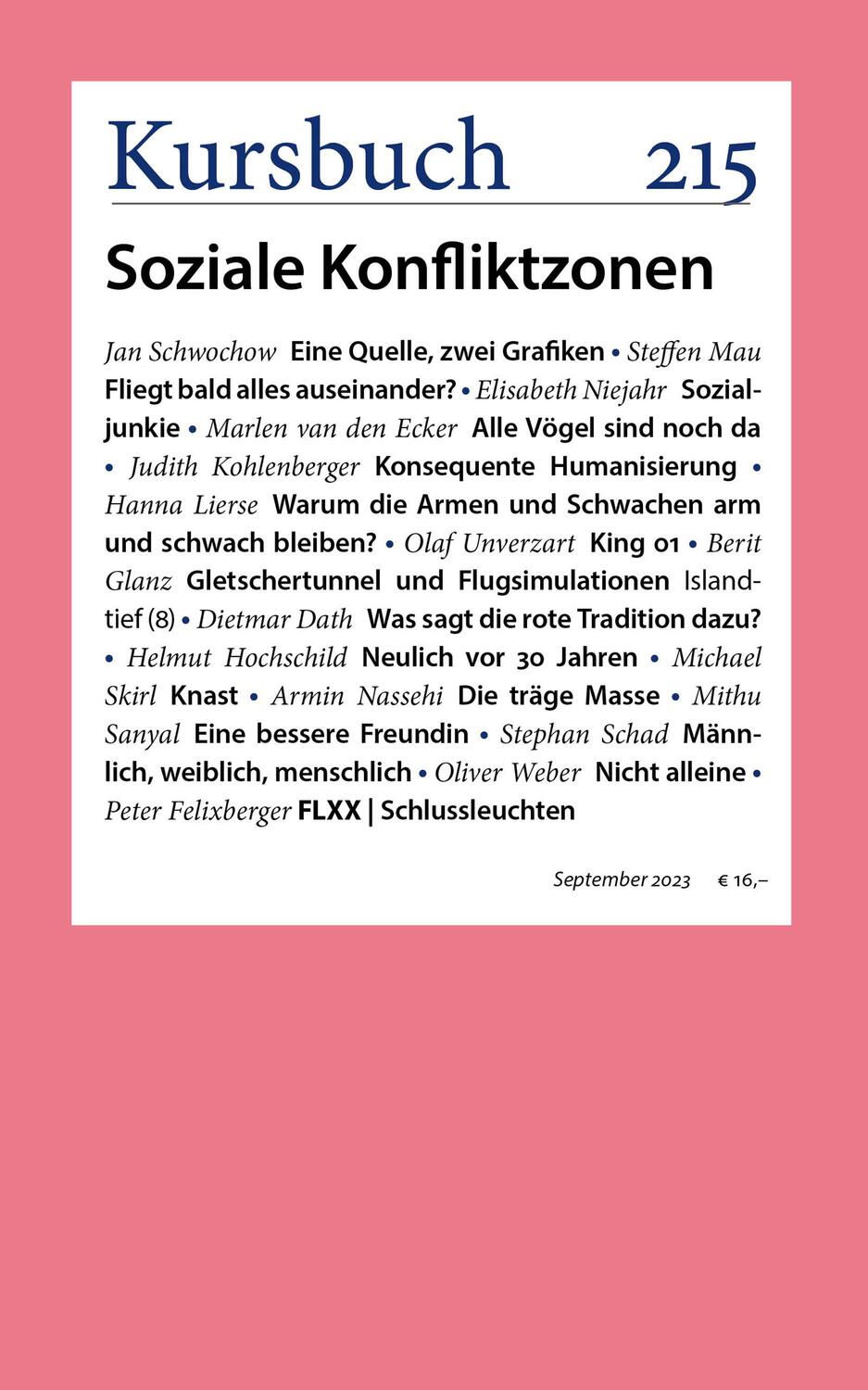 Cover: 9783961963164 | Kursbuch 215 | Soziale Konfliktzonen | Armin Nassehi (u. a.) | Buch