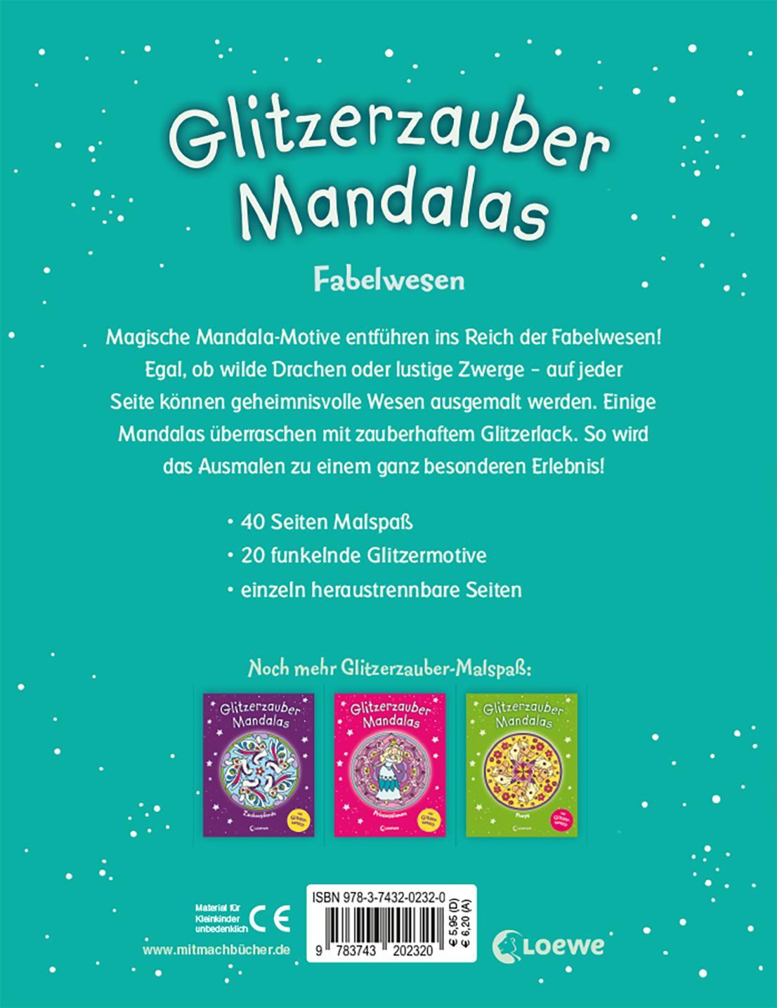 Rückseite: 9783743202320 | Glitzerzauber-Mandalas - Fabelwesen | Malbuch für Kinder ab 5 Jahre