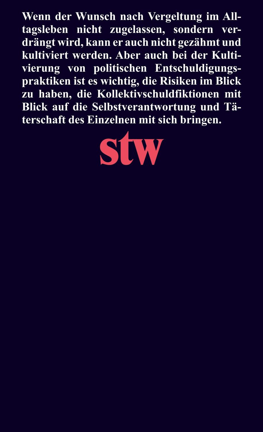 Rückseite: 9783518300077 | Schuld und Respekt | Über die Praxis von Vergeltung und Versöhnung